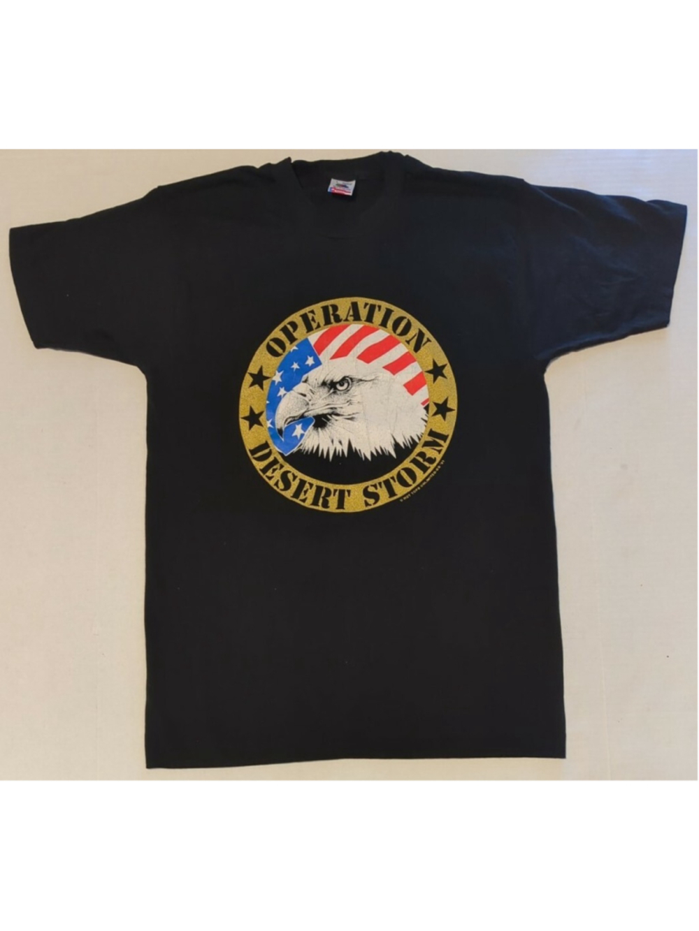 Vintage 90's Operation Desert Storm Black T-Shirt Eagle 1991 American Flag Large